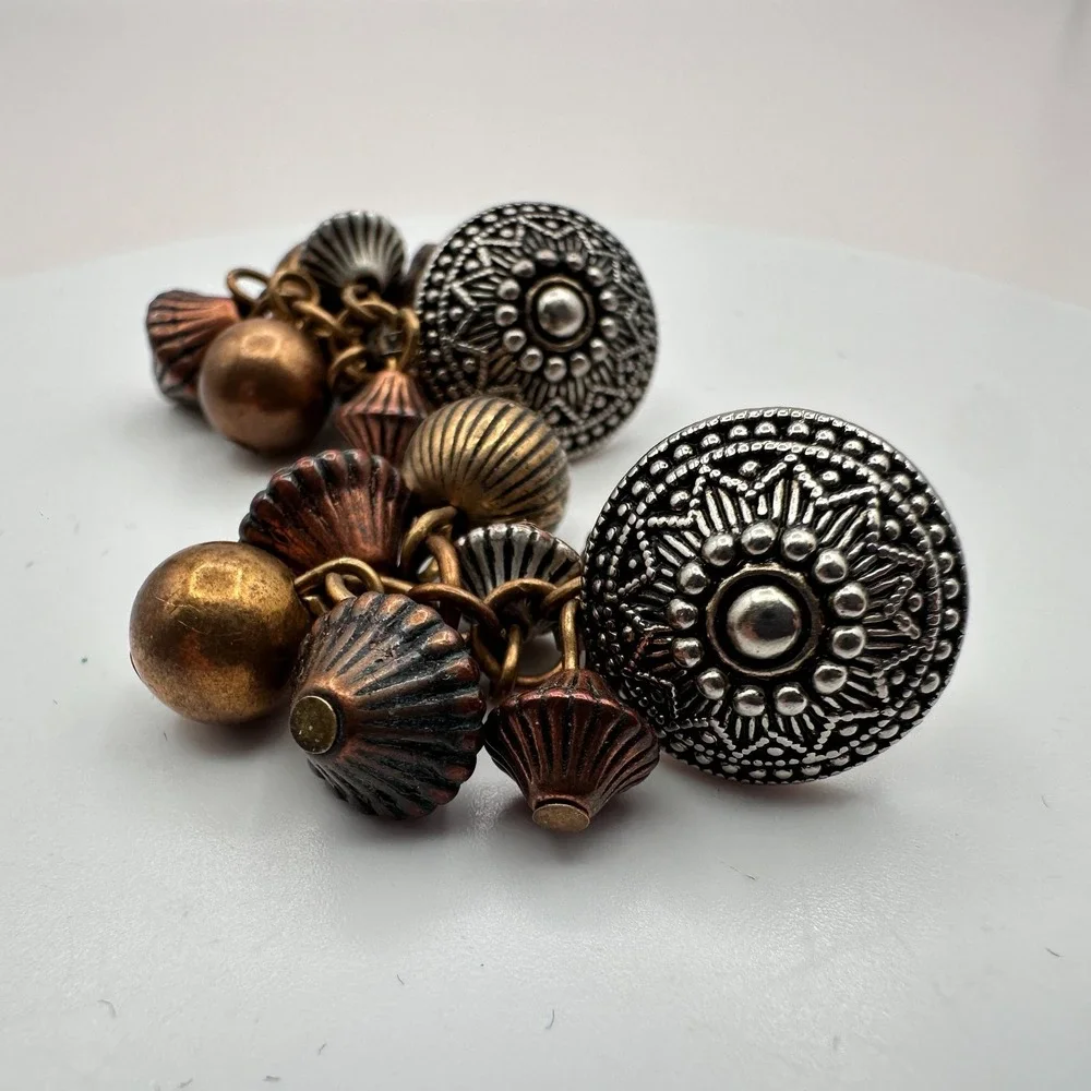 Vintage 90s Beaded Cluster Stud Earrings Boho Y2K Women's Jewelry
